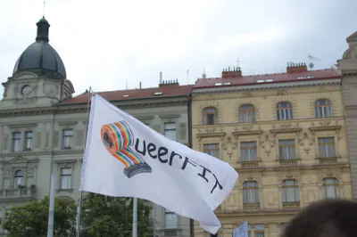 A queer outfit at the protest